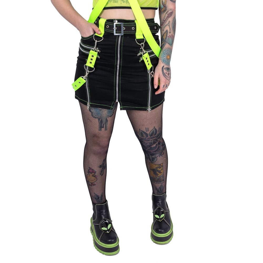 Poizen Industries - SHADOW Short skirt - Black/Green